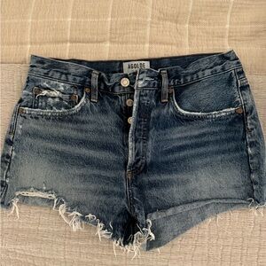 Agolde Distressed Dark Blue Jean Shorts